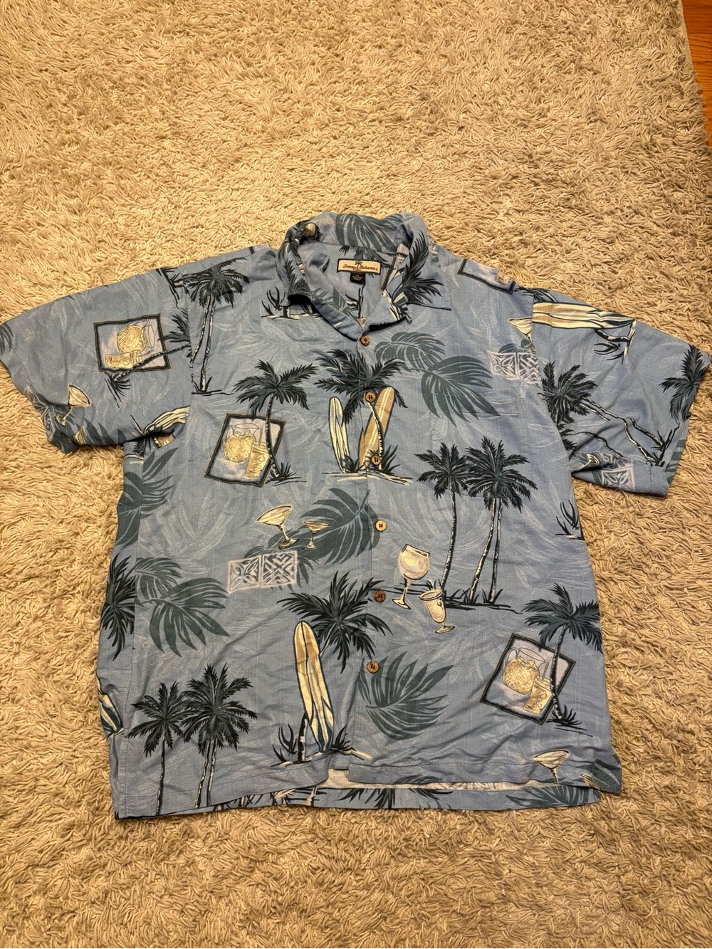 Men's Light Blue Hawaiian Camp Shirt - Tropical Print